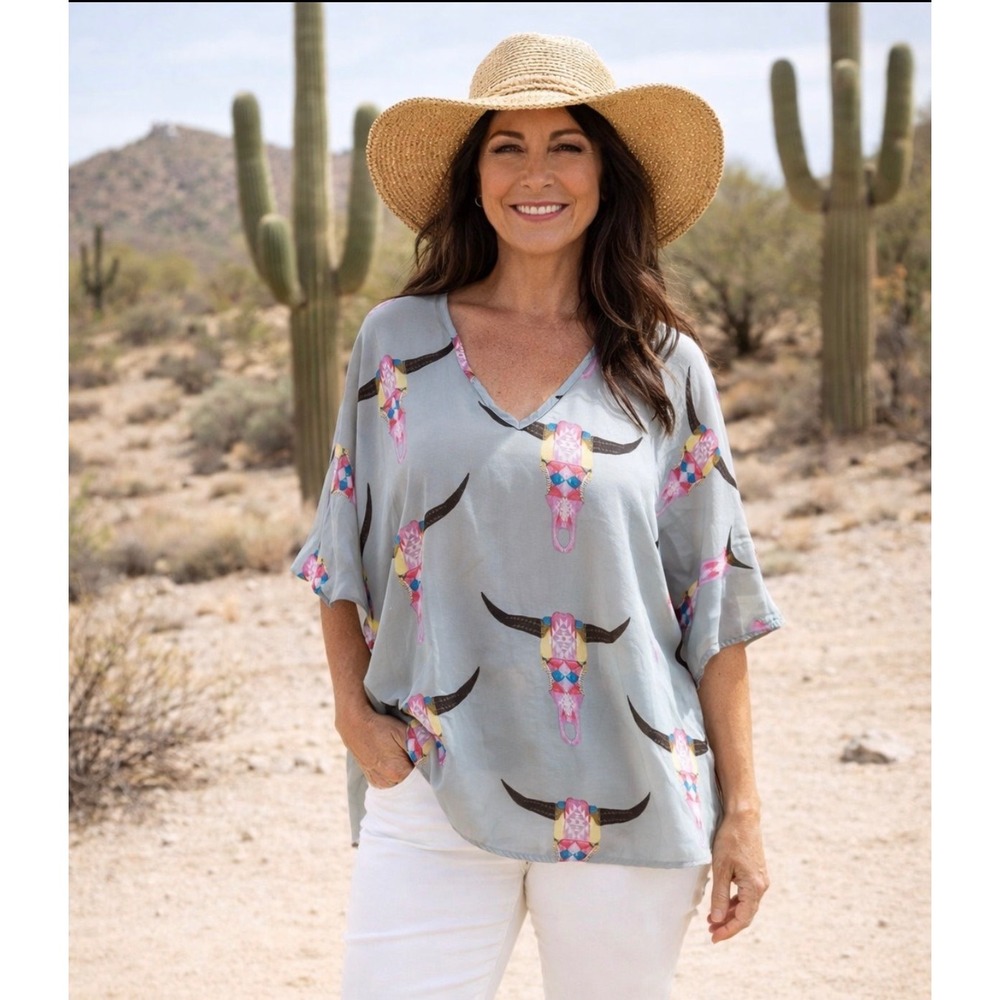 Show Me Your Mumu Southwest Sheer Tunic Top V-neck Short Sleeve Pullover Size‎ S